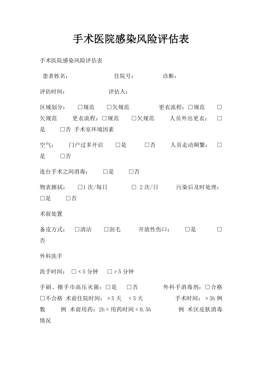 手术医院感染风险评估表.docx_第1页