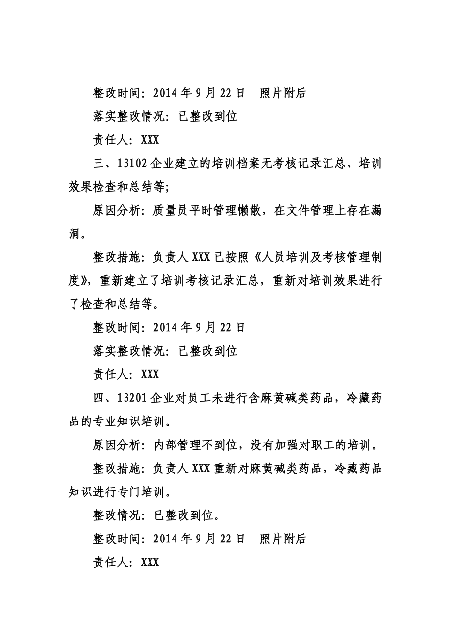 民生药业集团河南民生大药房公司XX县XX药店GSP认证整改报告.doc_第3页