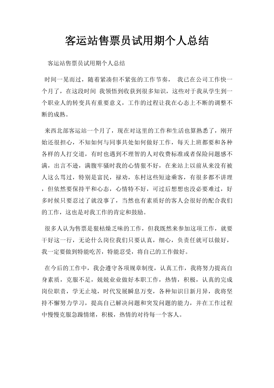 客运站售票员试用期个人总结.docx_第1页