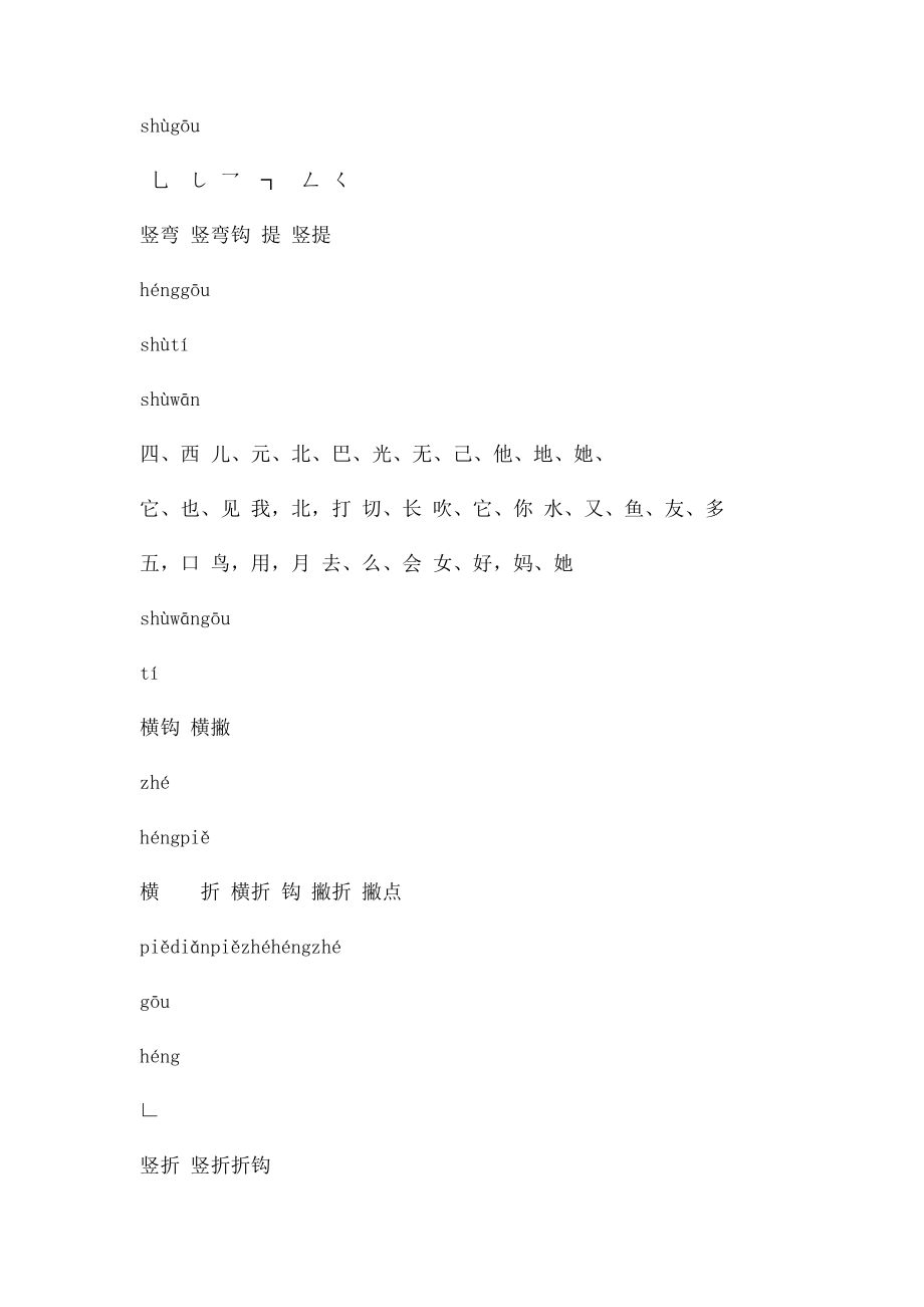 小学一年级汉字笔画名称表.docx_第2页