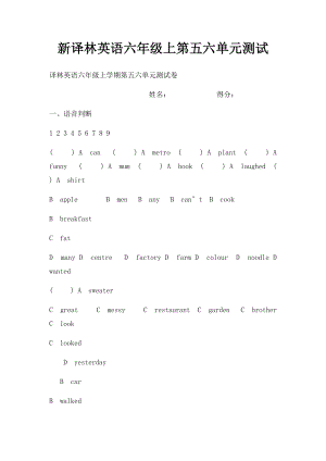 新译林英语六年级上第五六单元测试.docx