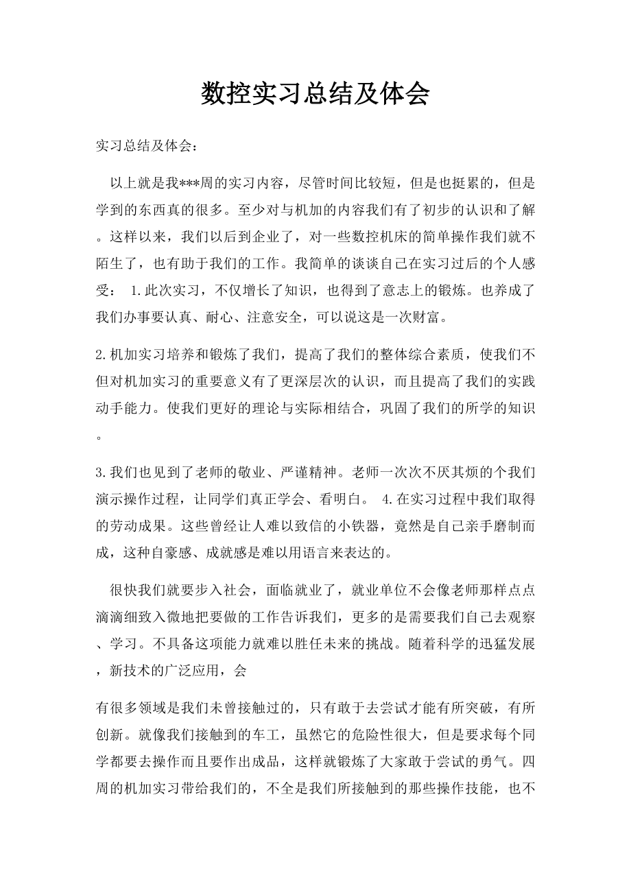 数控实习总结及体会.docx_第1页