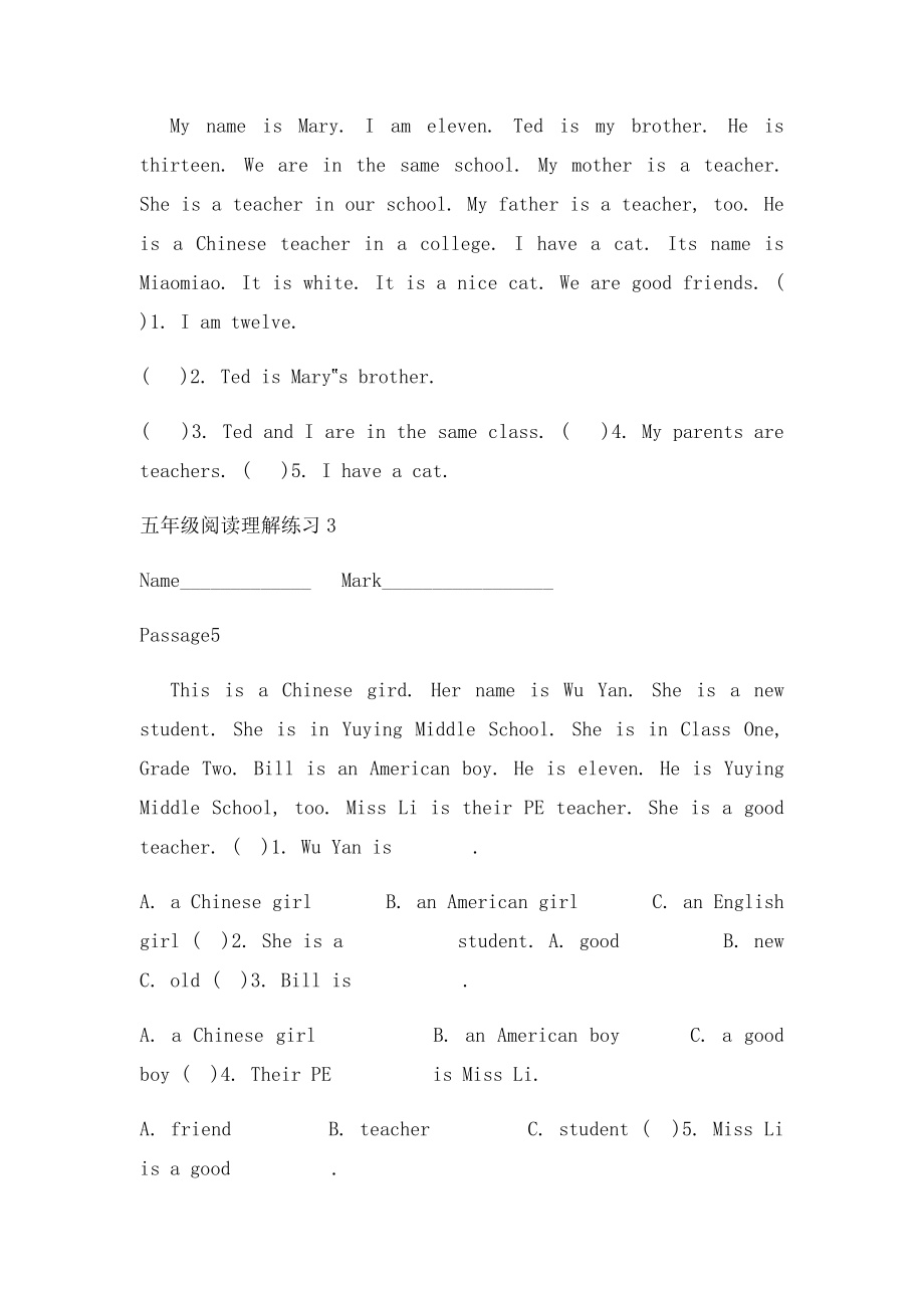 小学英语五年级阅读理解,适应各个本教材.docx_第3页