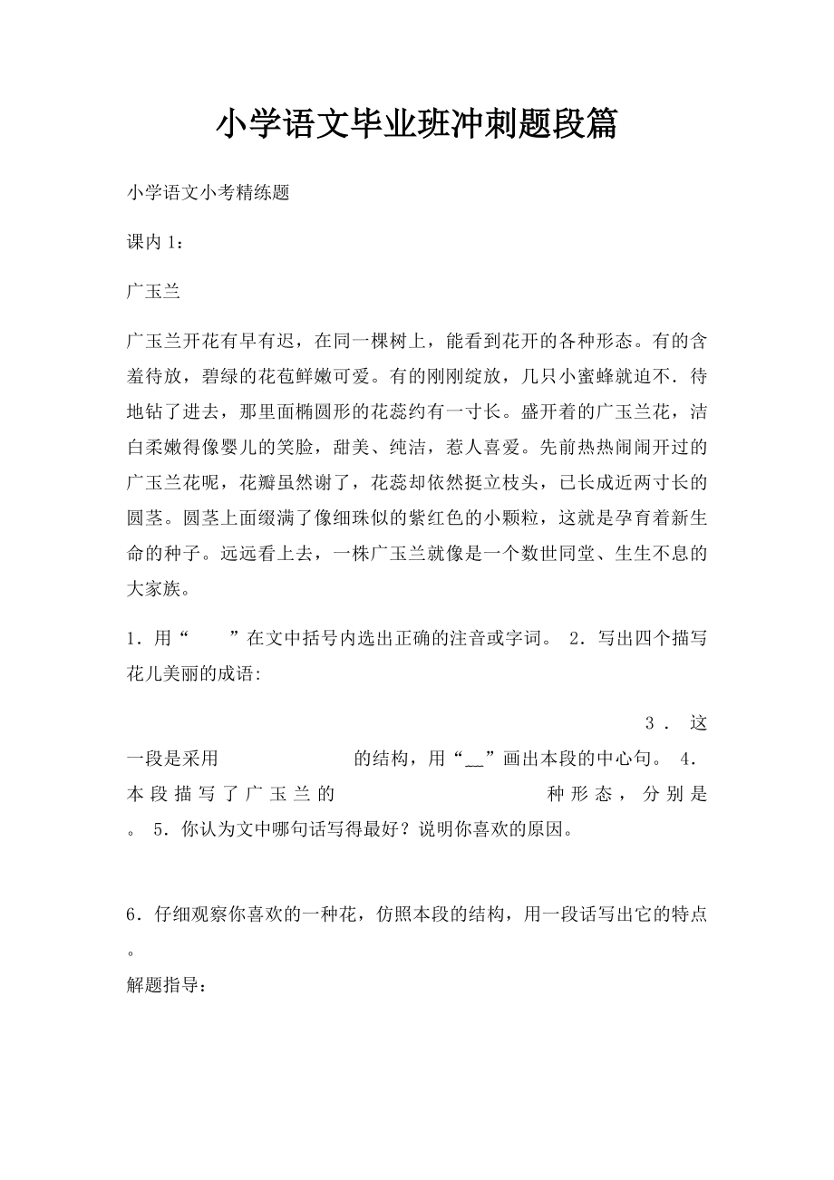 小学语文毕业班冲刺题段篇.docx_第1页