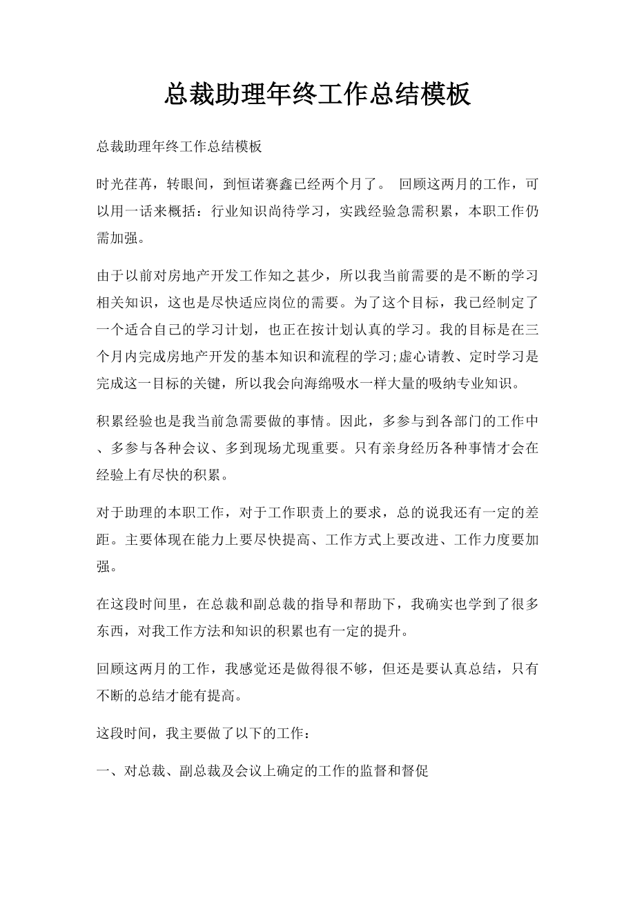 总裁助理年终工作总结模板.docx_第1页