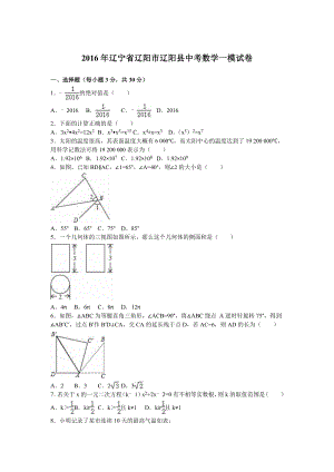 辽宁省辽阳市辽阳县中考数学一模试卷含答案解析.doc