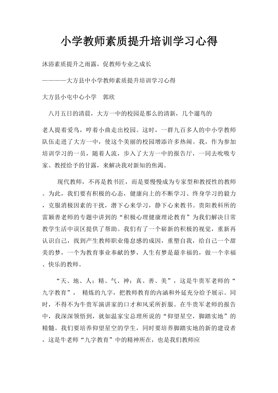 小学教师素质提升培训学习心得.docx_第1页