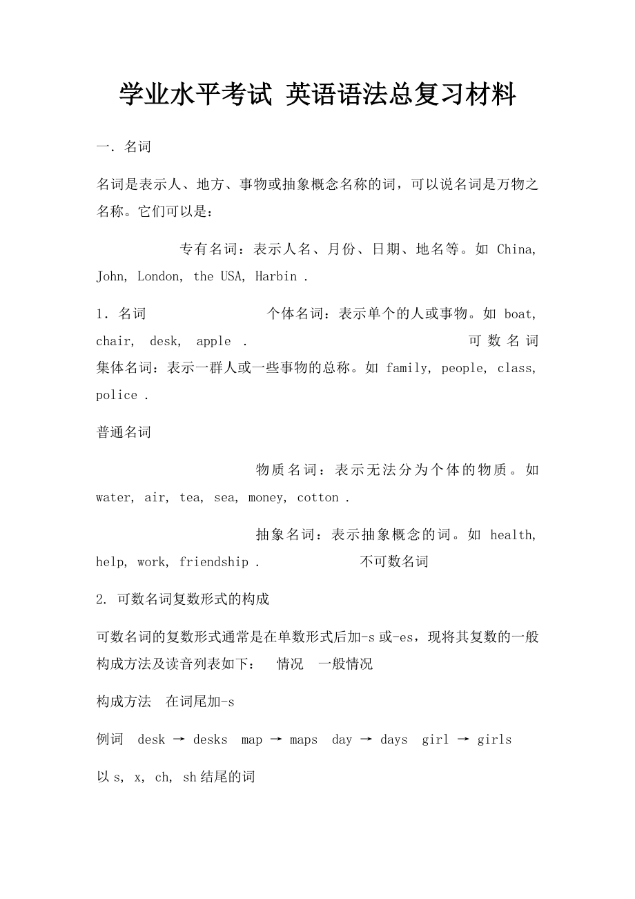 学业水平考试 英语语法总复习材料.docx_第1页