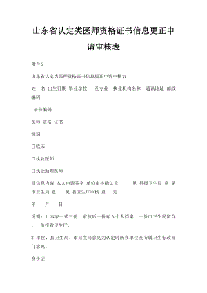 山东省认定类医师资格证书信息更正申请审核表.docx