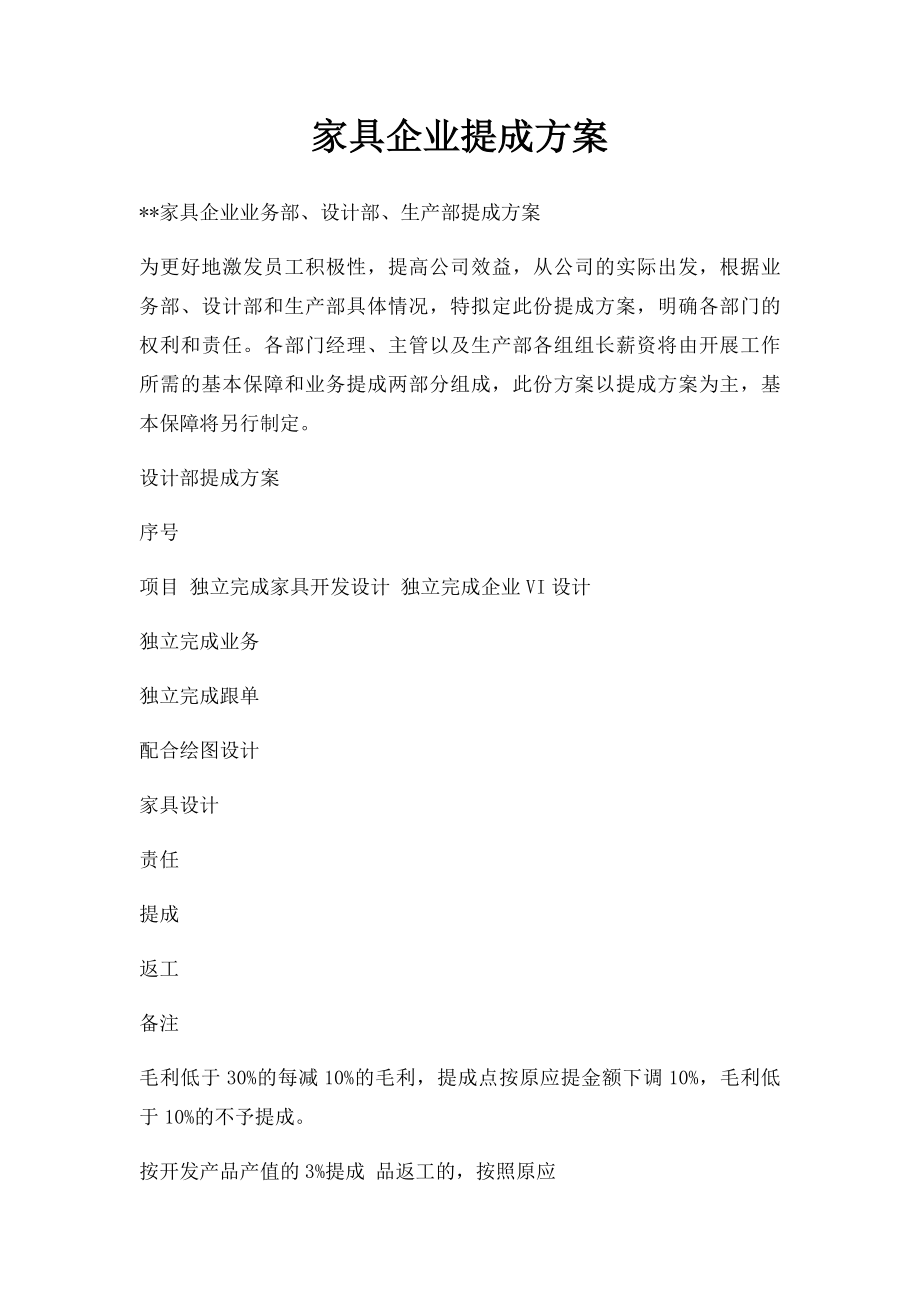 家具企业提成方案.docx_第1页