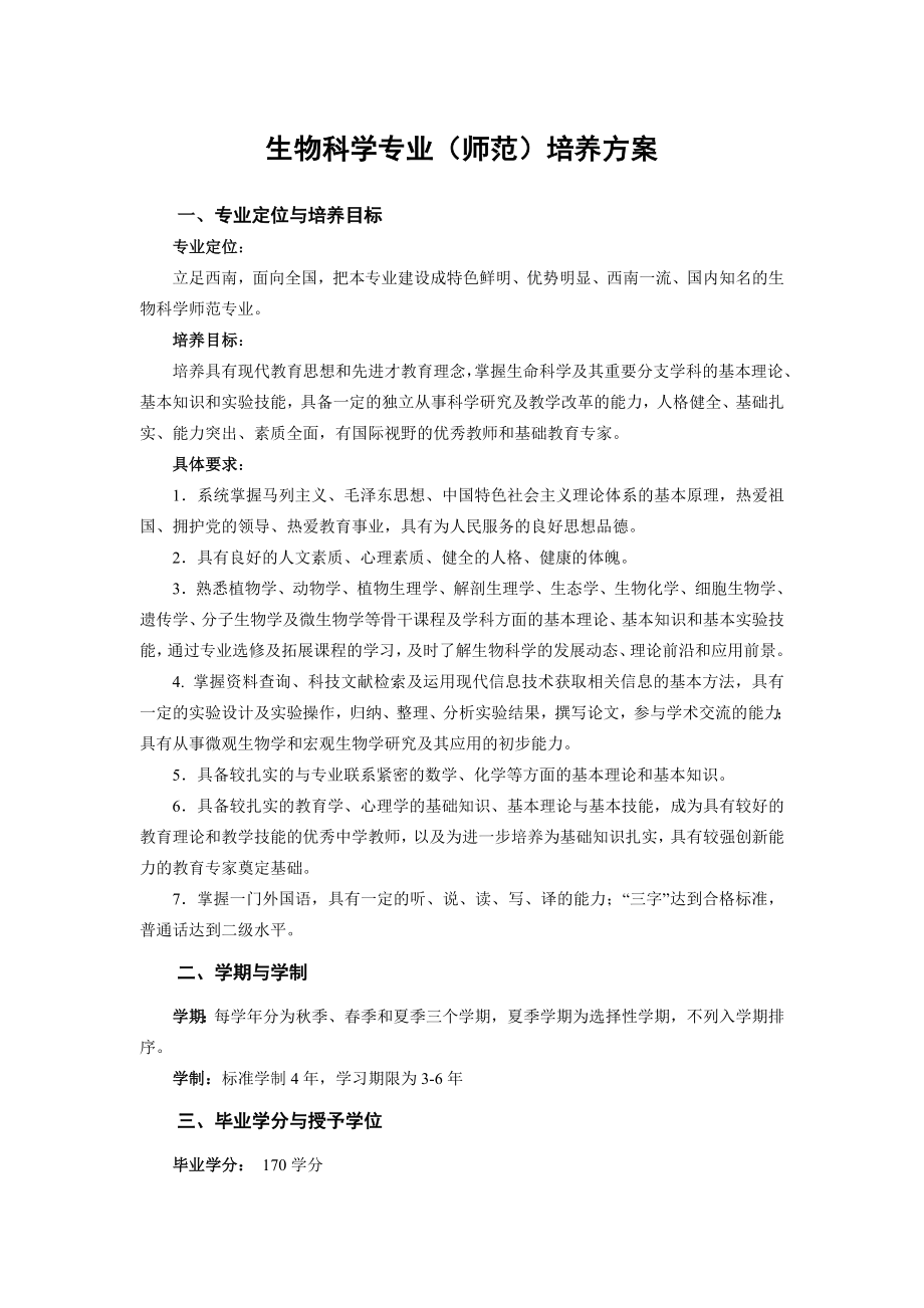 生物科学专业（师范）培养方案.doc_第1页