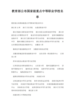 教育部公布国家级重点中等职业学校名单.docx