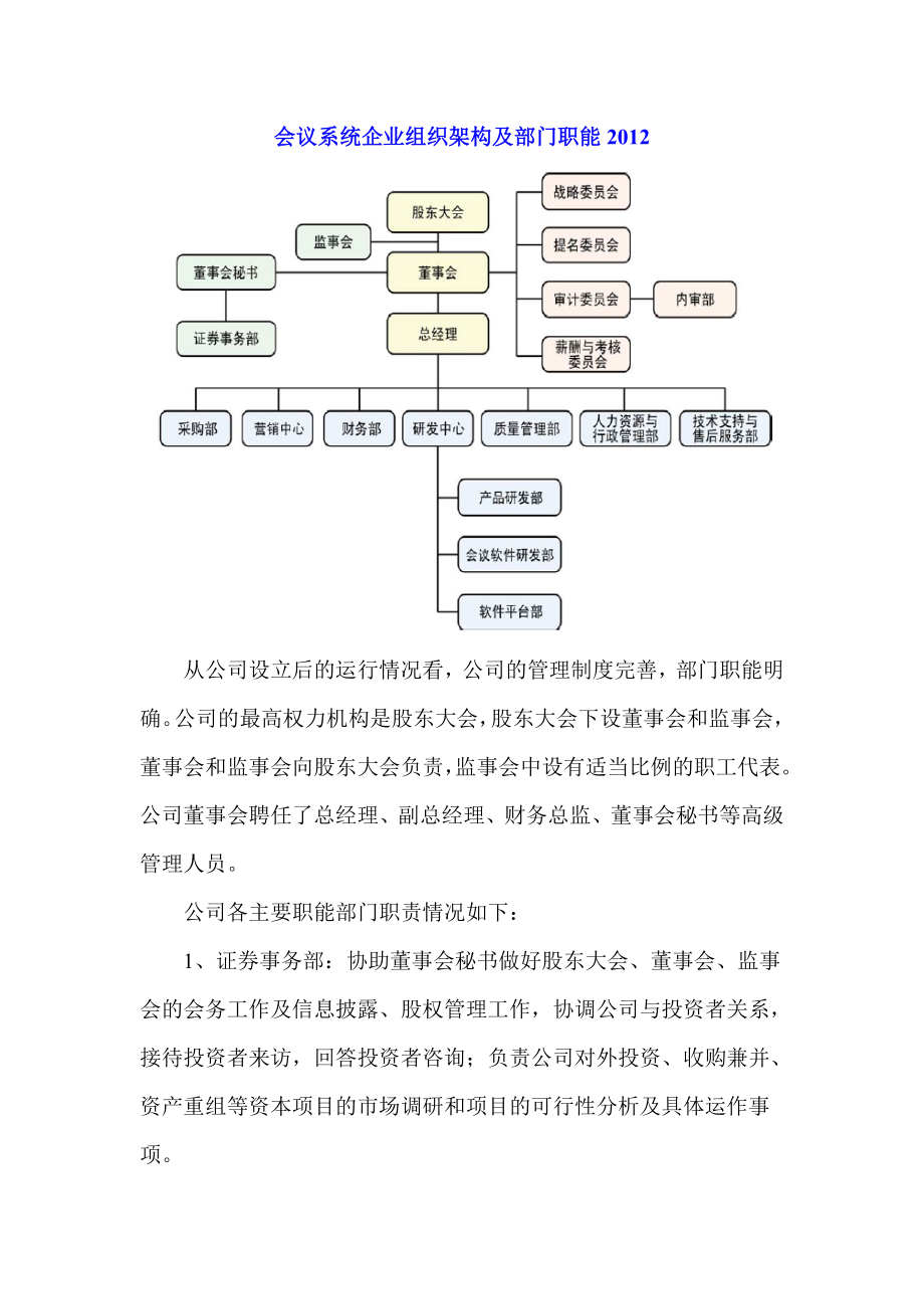 会议系统企业组织架构及部门职能.doc_第1页