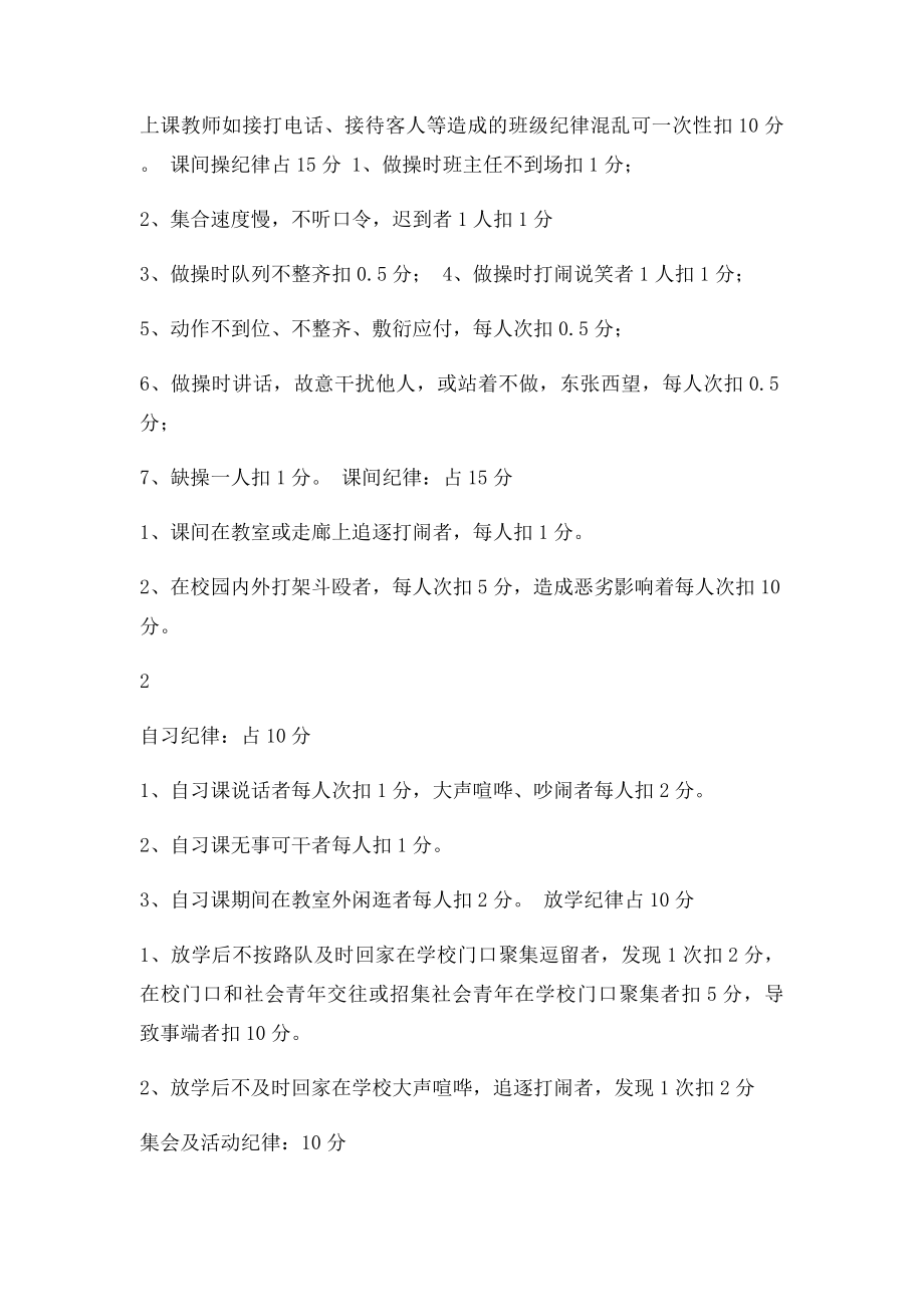 小学班级纪律检查评比制度及评分细则.docx_第2页