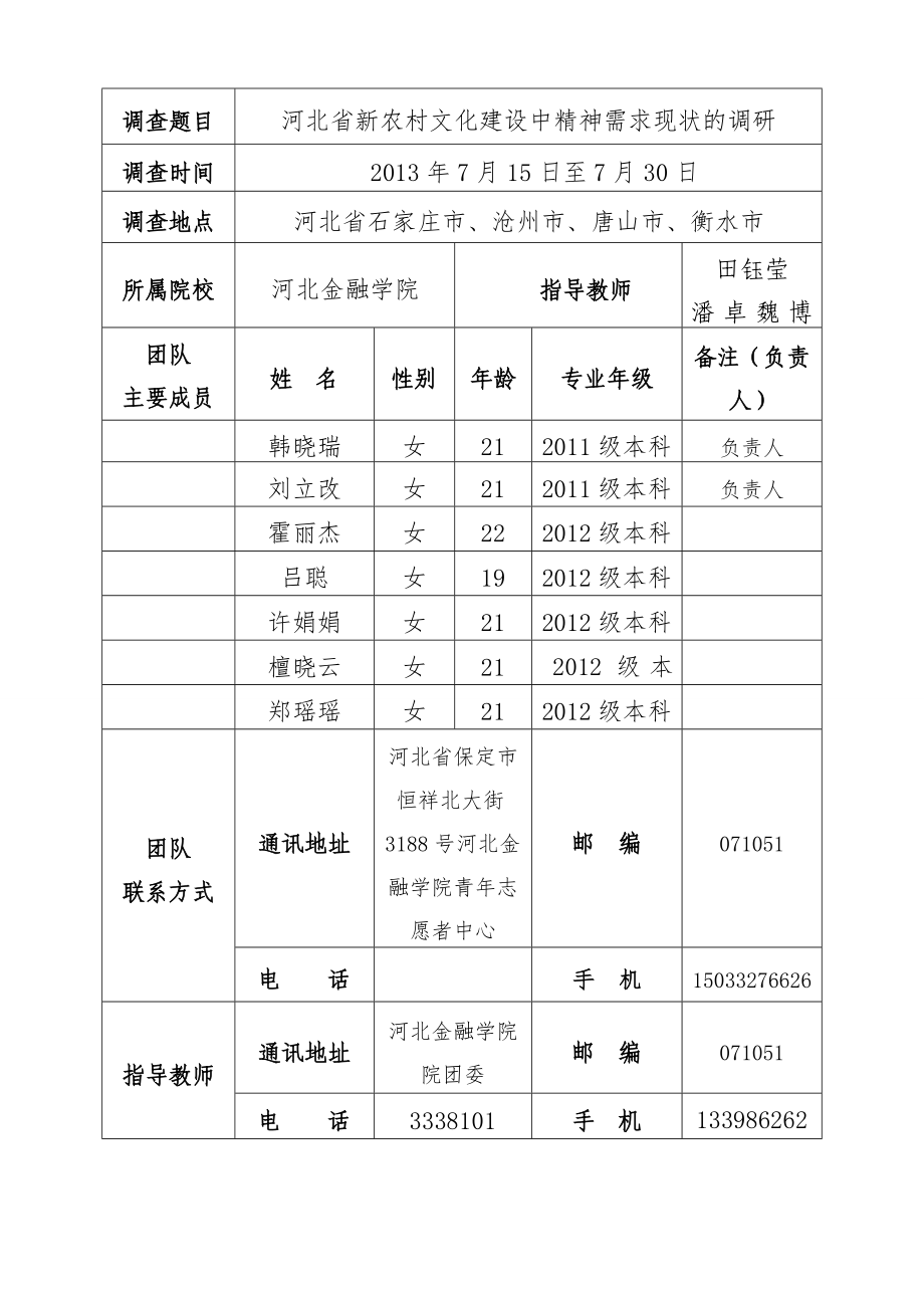 131河北省新农村文化建设中精神需求现状的调研大学生社会调查活动项目申请书.doc_第3页