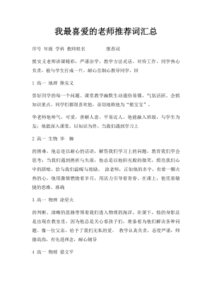 我最喜爱的老师推荐词汇总.docx