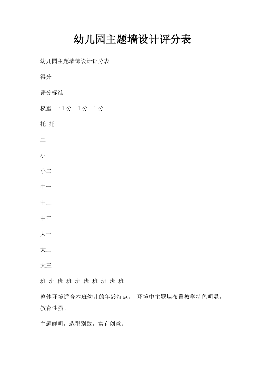 幼儿园主题墙设计评分表.docx_第1页