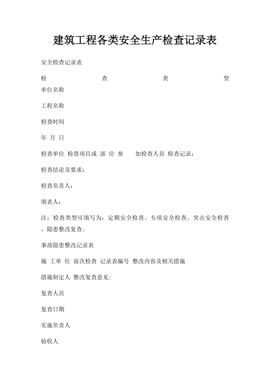 建筑工程各类安全生产检查记录表.docx_第1页