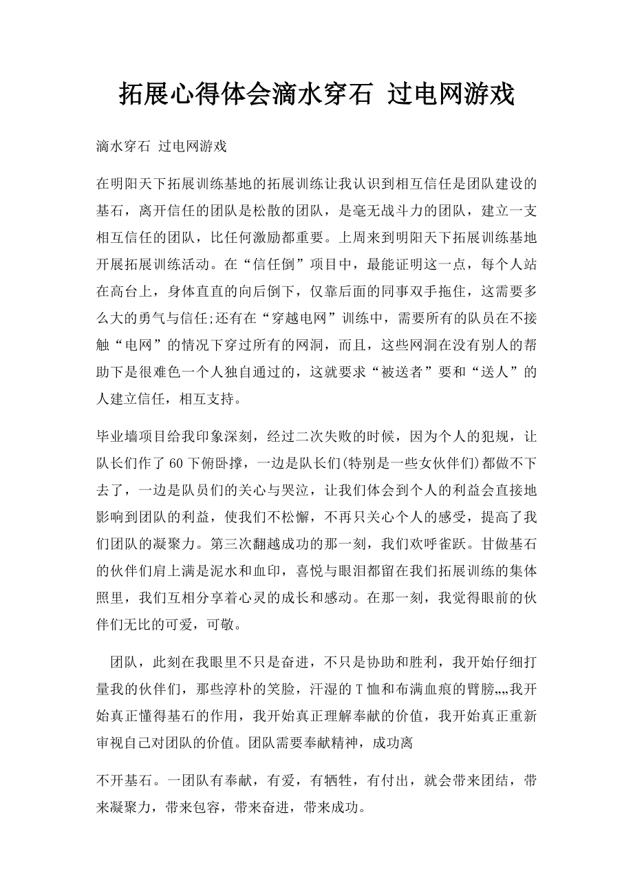 拓展心得体会滴水穿石 过电网游戏.docx_第1页