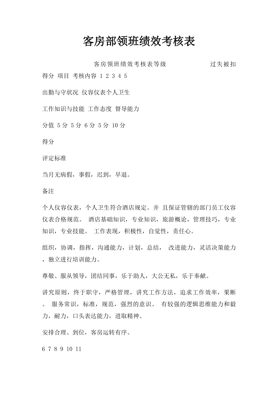 客房部领班绩效考核表.docx_第1页