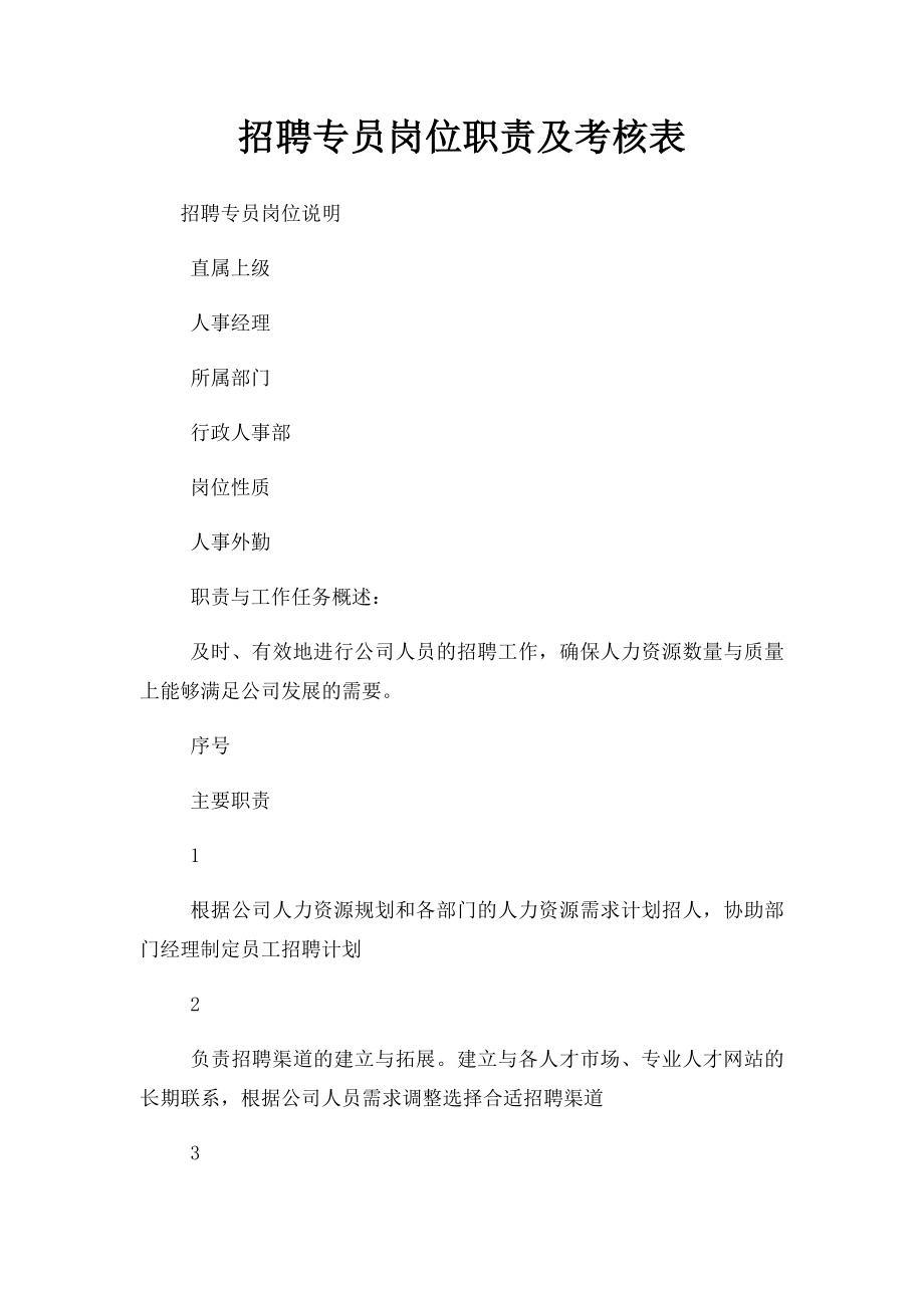 招聘专员岗位职责及考核表.docx_第1页