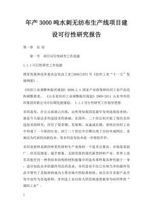 年产3000吨水刺无纺布生产线项目建设可行性研究报告.docx