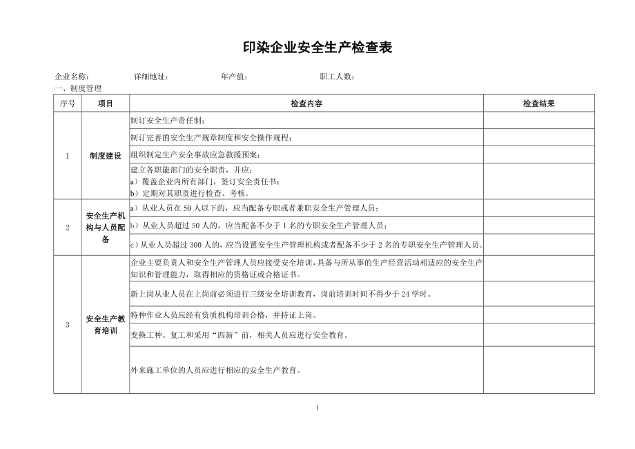 印染企业安全生产检查表.doc_第1页