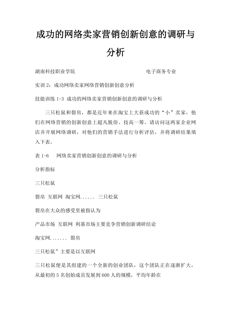 成功的网络卖家营销创新创意的调研与分析.docx_第1页