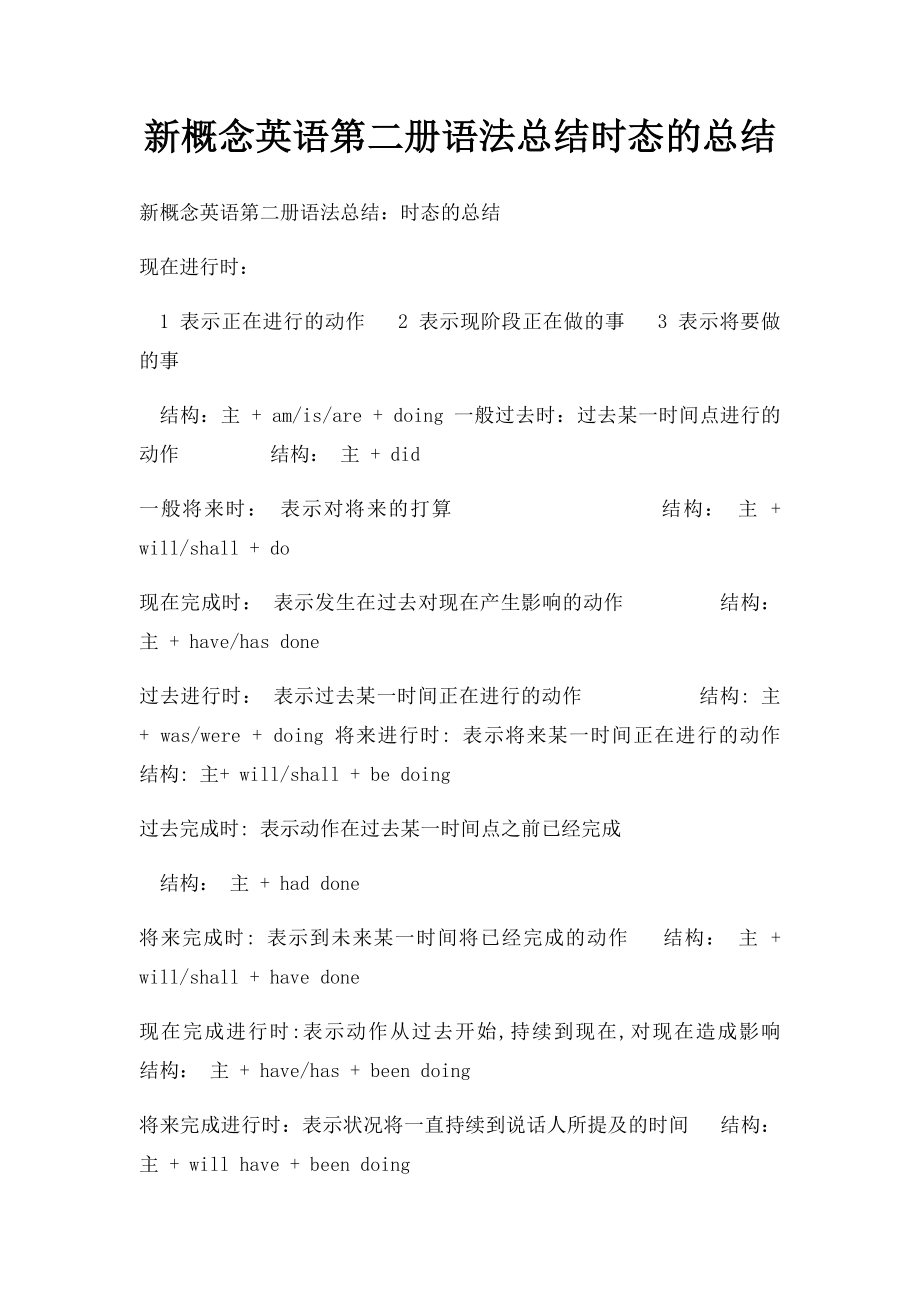 新概念英语第二册语法总结时态的总结.docx_第1页