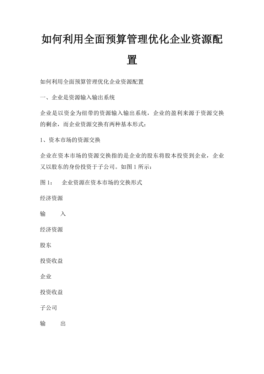 如何利用全面预算管理优化企业资源配置.docx_第1页