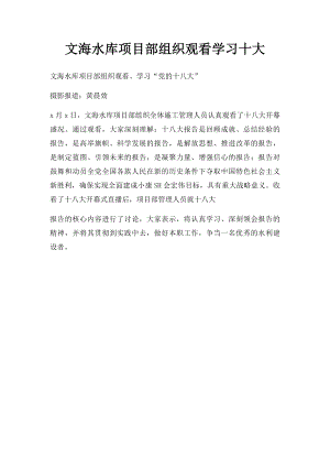 文海水库项目部组织观看学习十大.docx