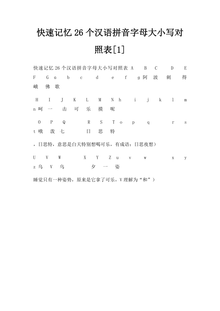快速记忆26个汉语拼音字母大小写对照表[1].docx_第1页
