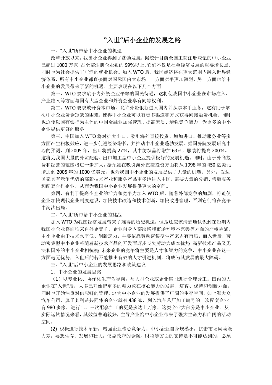 “入世”后小企业的发展之路.doc_第1页