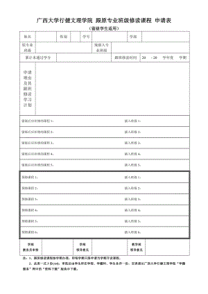 广西大学行健文理学院 跟原专业班级修读课程 申请表.doc