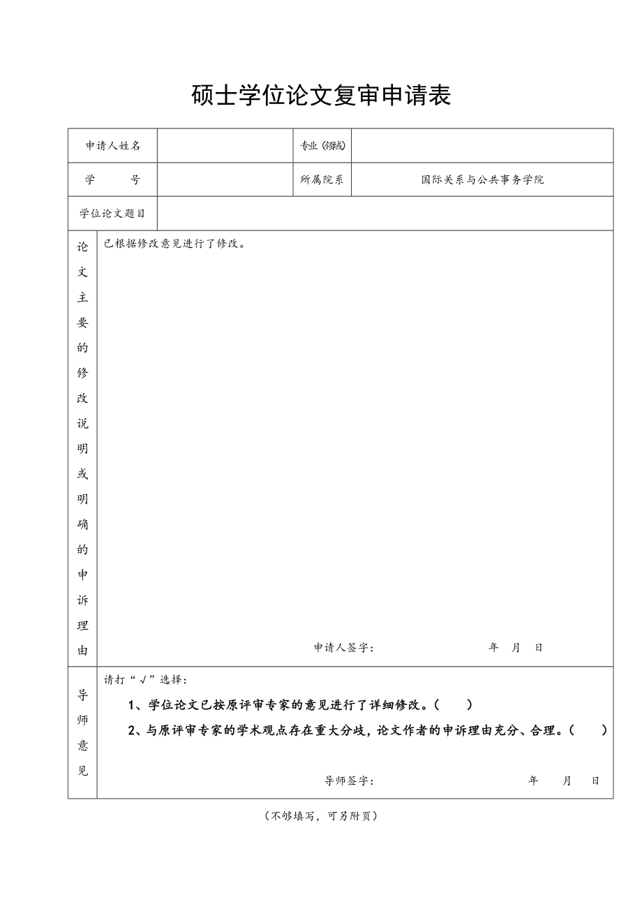 硕士学位论文复审申请表.doc_第1页