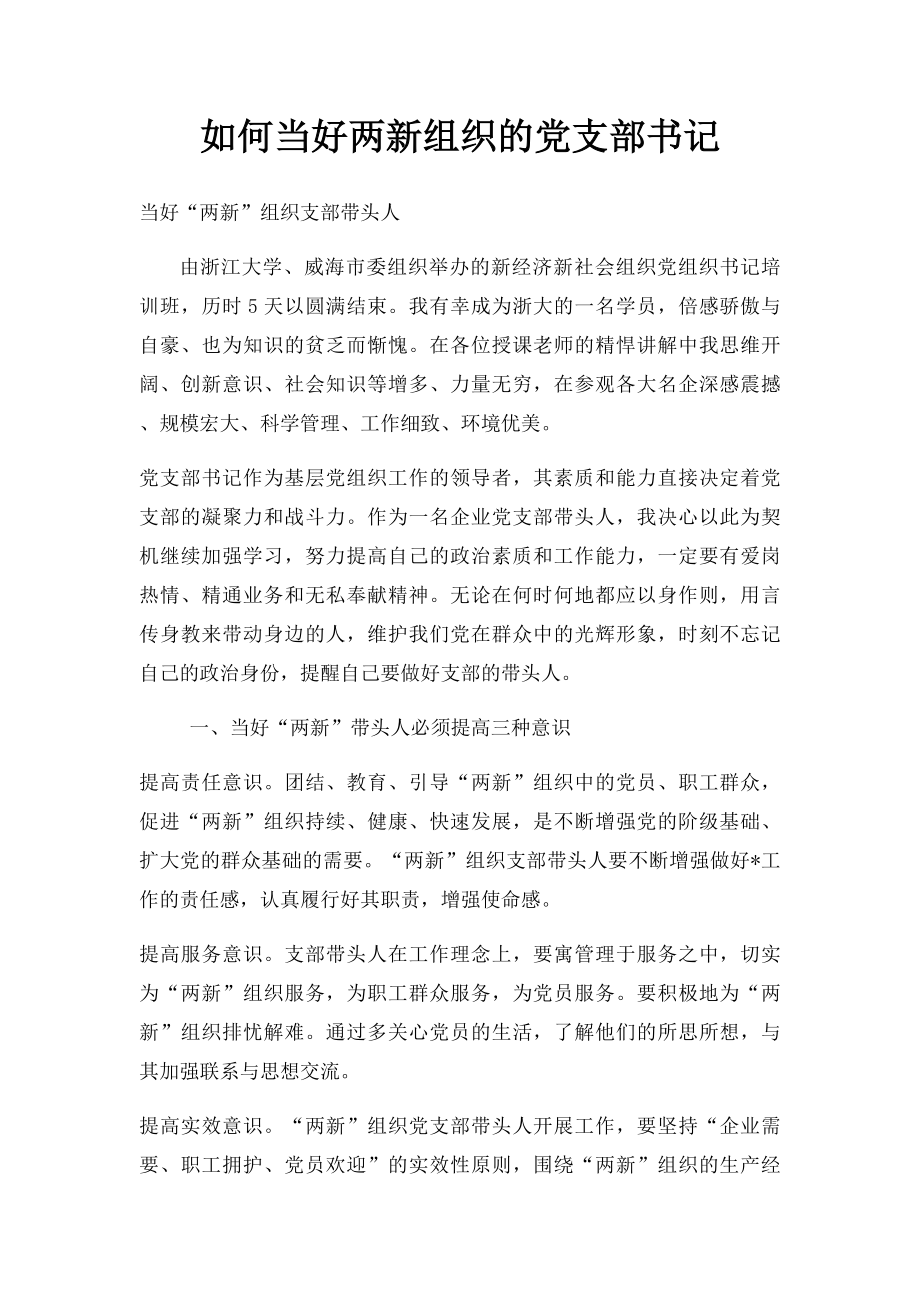 如何当好两新组织的党支部书记.docx_第1页