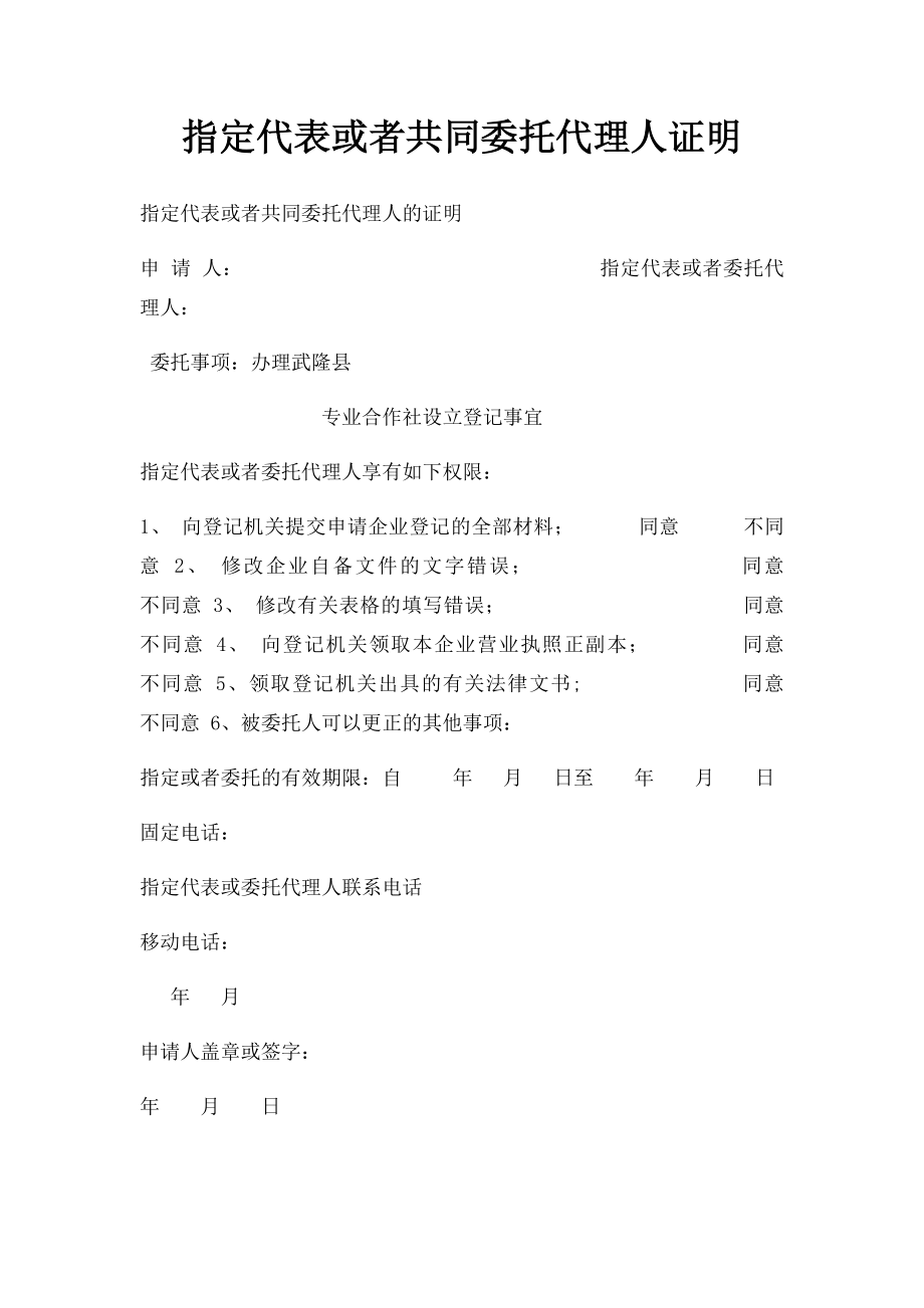 指定代表或者共同委托代理人证明.docx_第1页