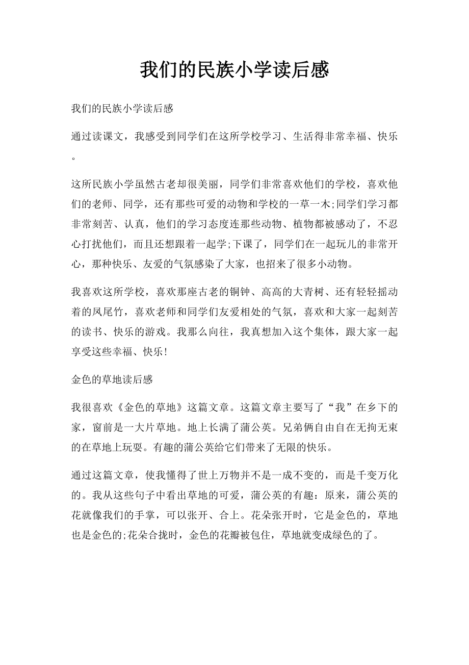 我们的民族小学读后感.docx_第1页