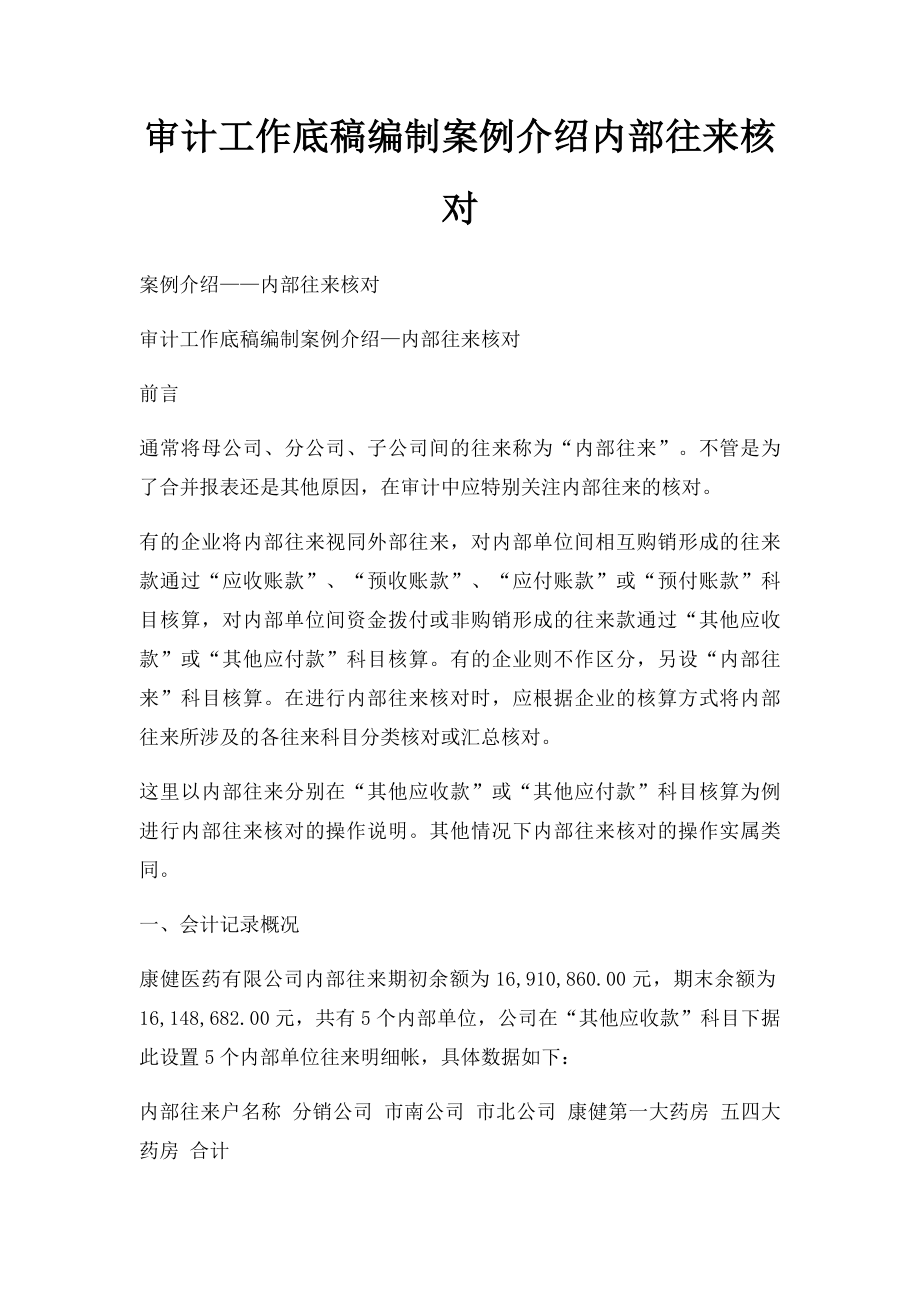 审计工作底稿编制案例介绍内部往来核对.docx_第1页