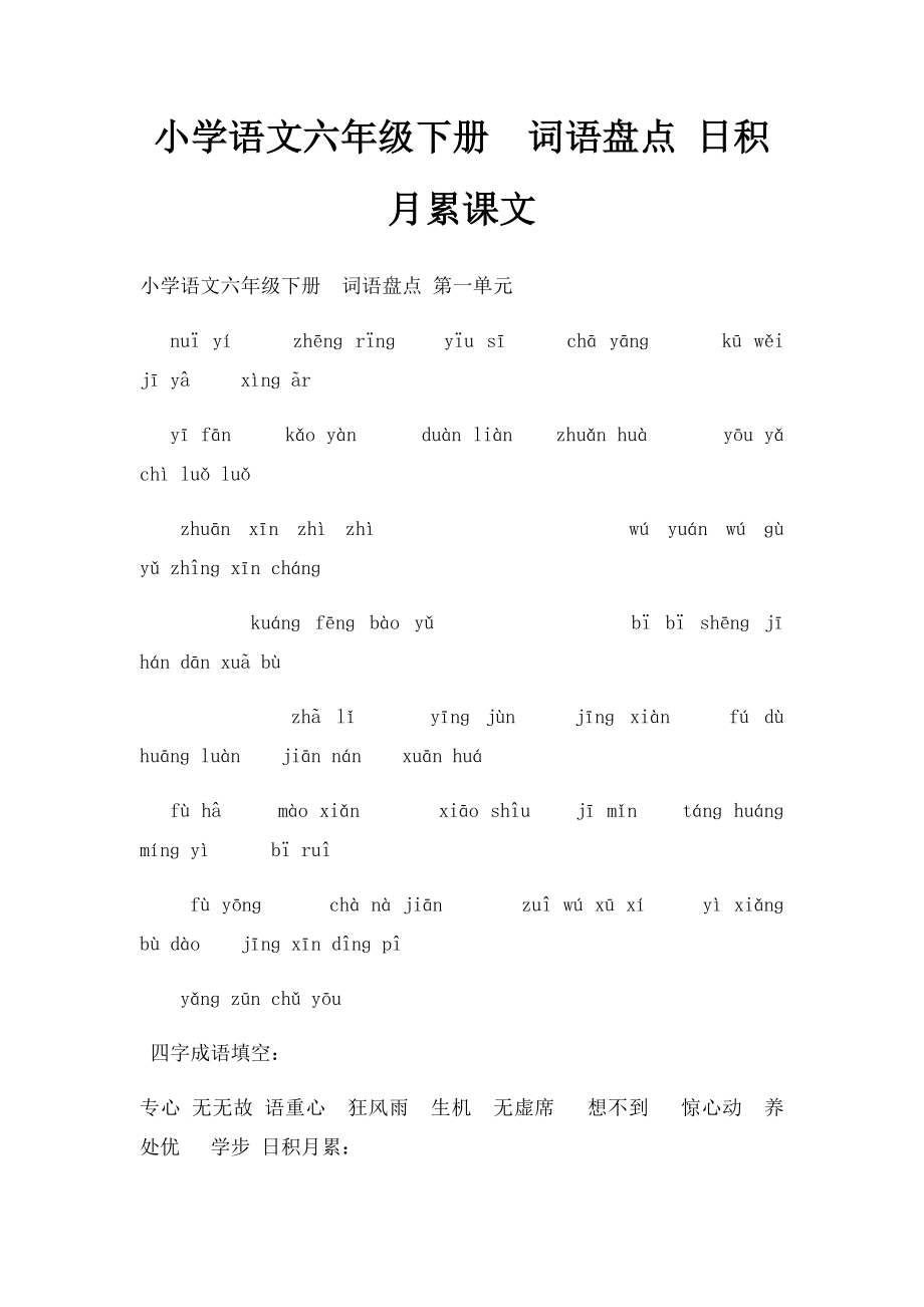 小学语文六年级下册词语盘点 日积月累课文.docx_第1页