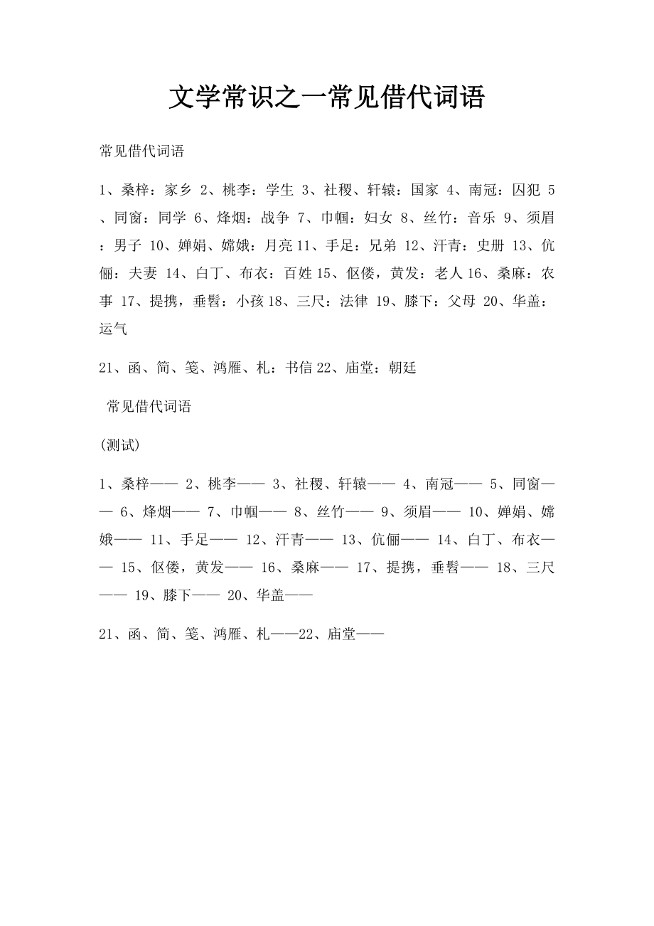 文学常识之一常见借代词语.docx_第1页