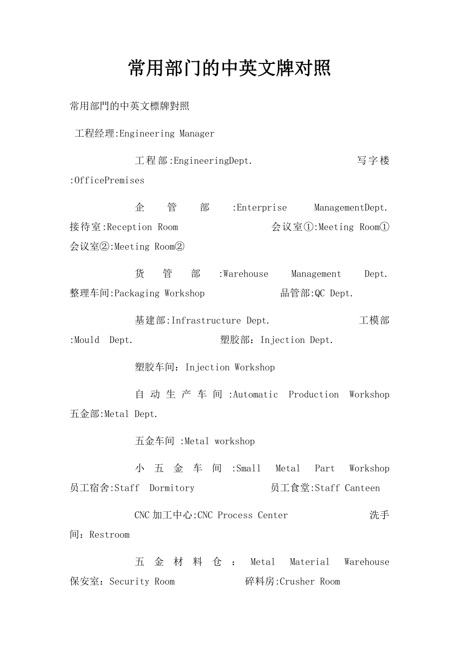 常用部门的中英文牌对照.docx_第1页