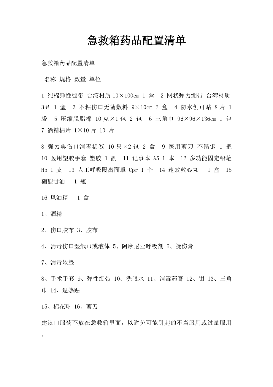 急救箱药品配置清单.docx_第1页