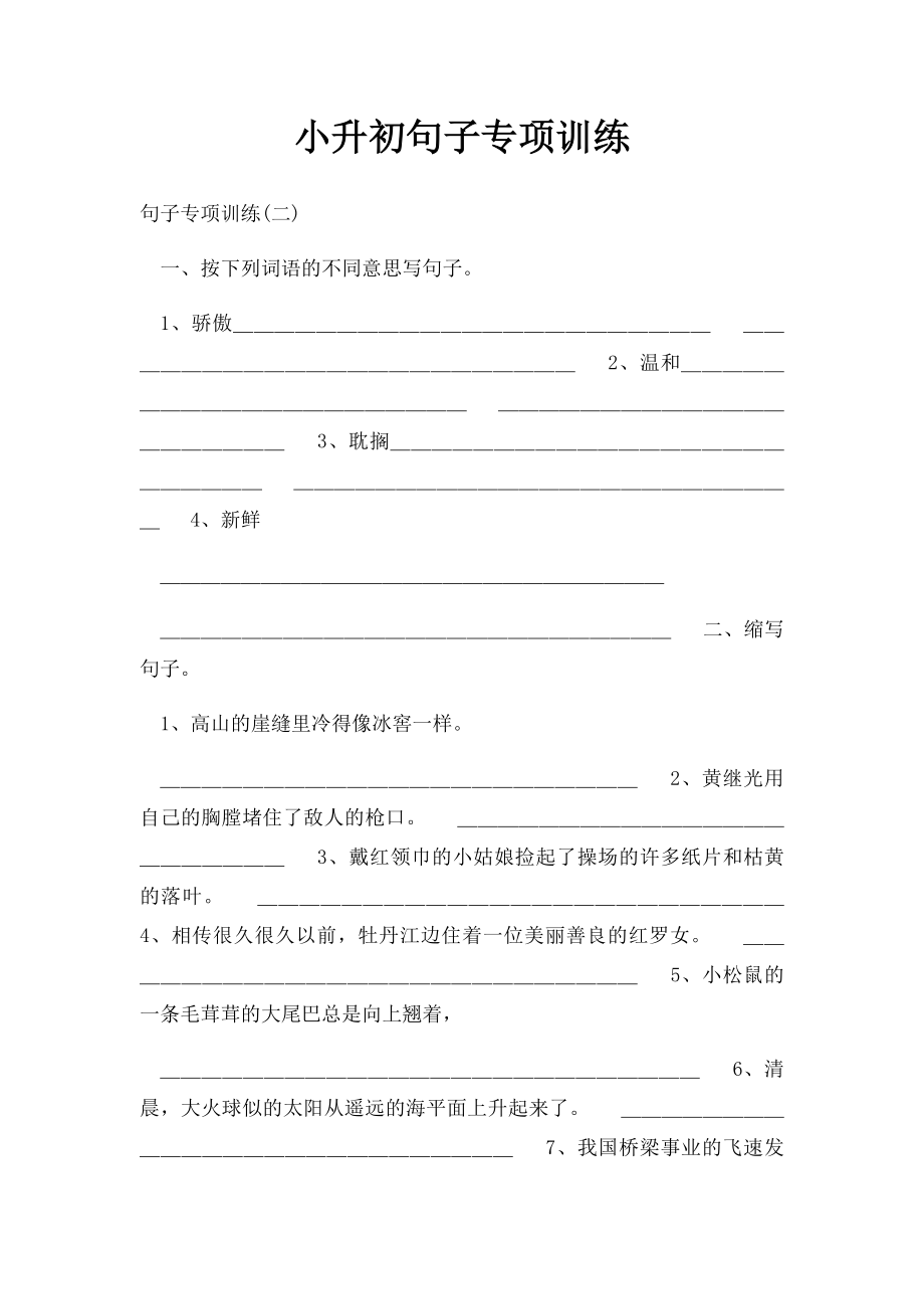 小升初句子专项训练.docx_第1页