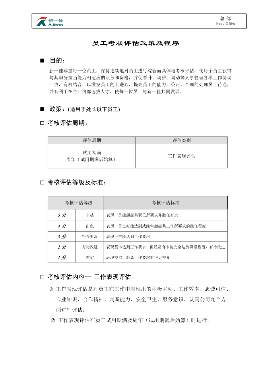 员工考核评估政策及程序—新一佳连锁超市.doc_第1页