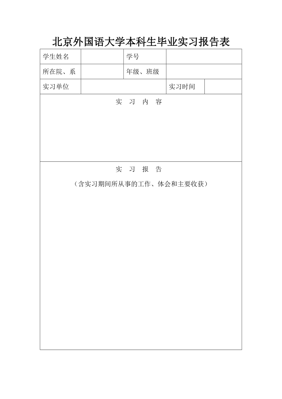 北京外国语大学本科生毕业实习报告表.doc_第1页