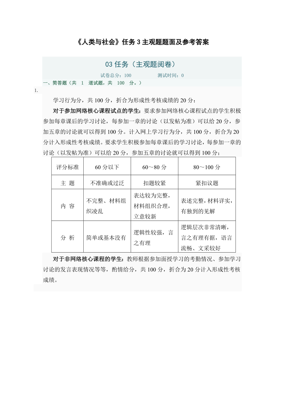 中央网络《人类与社会》任务3主观题题面及参考答案.doc_第1页