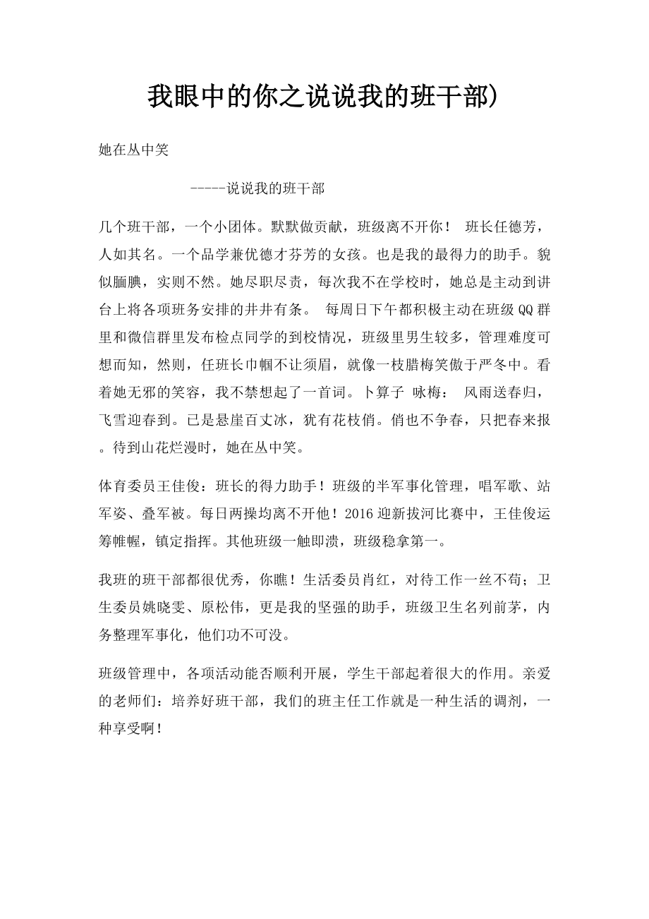 我眼中的你之说说我的班干部).docx_第1页