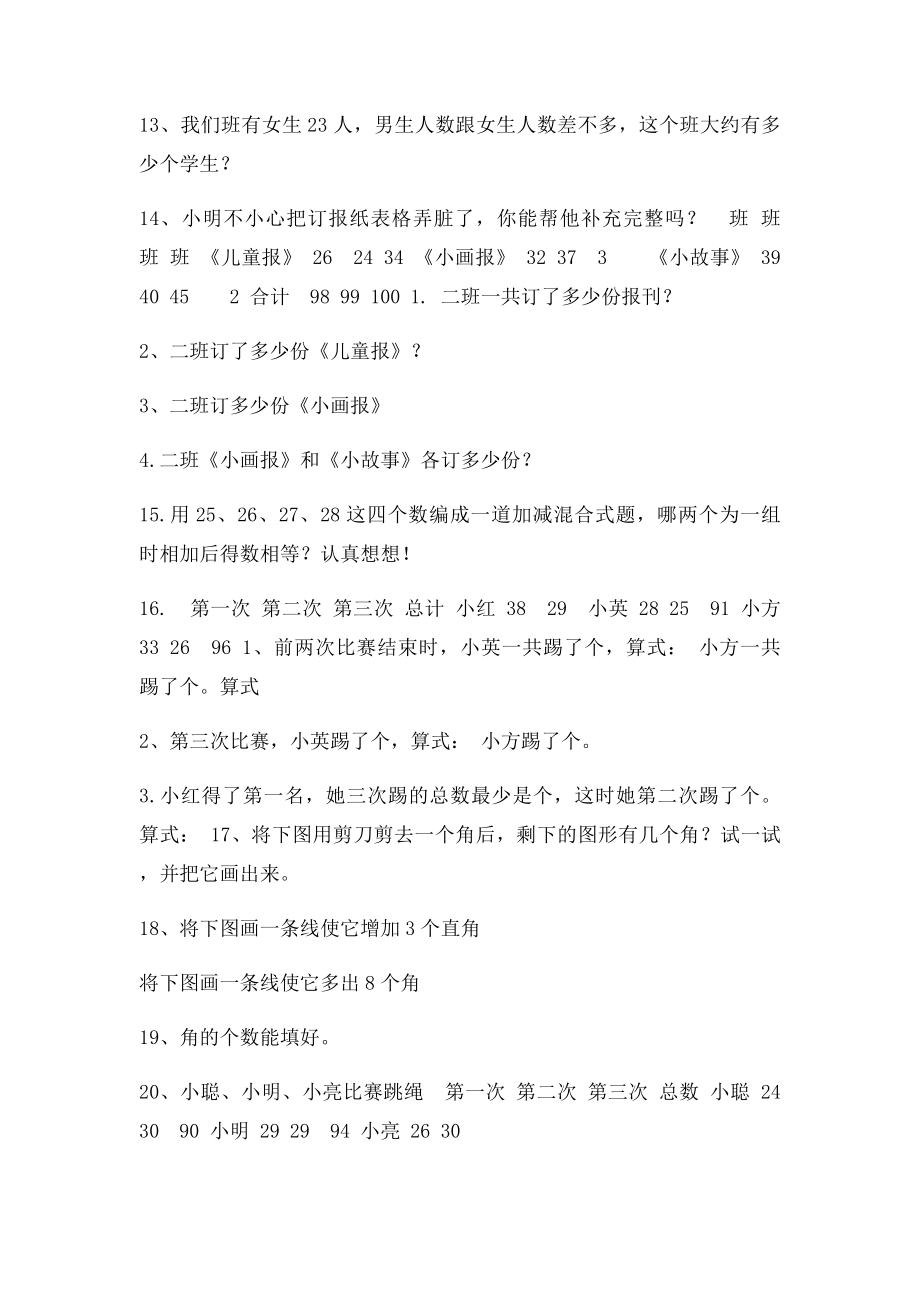 小学二年上册数学课时练思维多开放练习题.docx_第2页