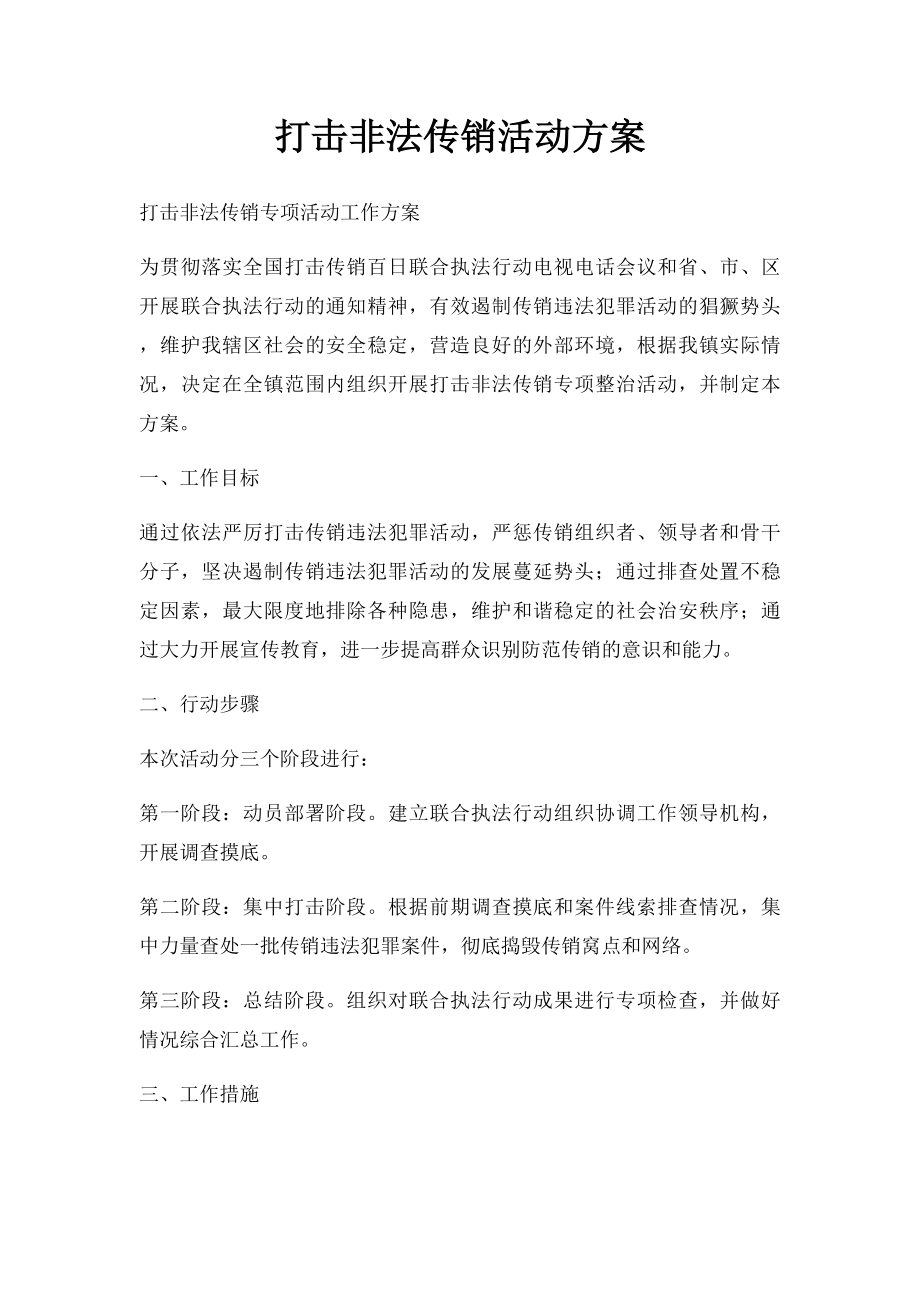 打击非法传销活动方案.docx_第1页